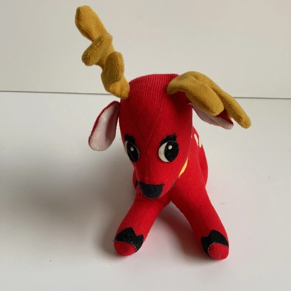 Vintage Fun World, Inc. Taiwan stuffed red reindeer white spots Christmas